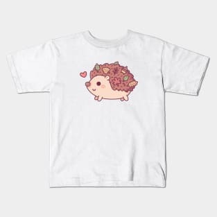 Cute Little Hedgehog With Autumn Leaves And Acorn Kids T-Shirt